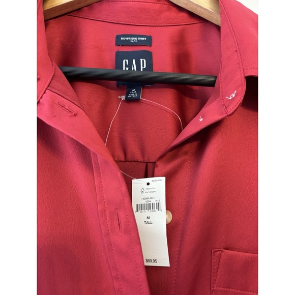 Gap Women's Red Satin Boyfriend Button Down Pocket Size Medium Tall New $69.95 - Picture 3 of 6